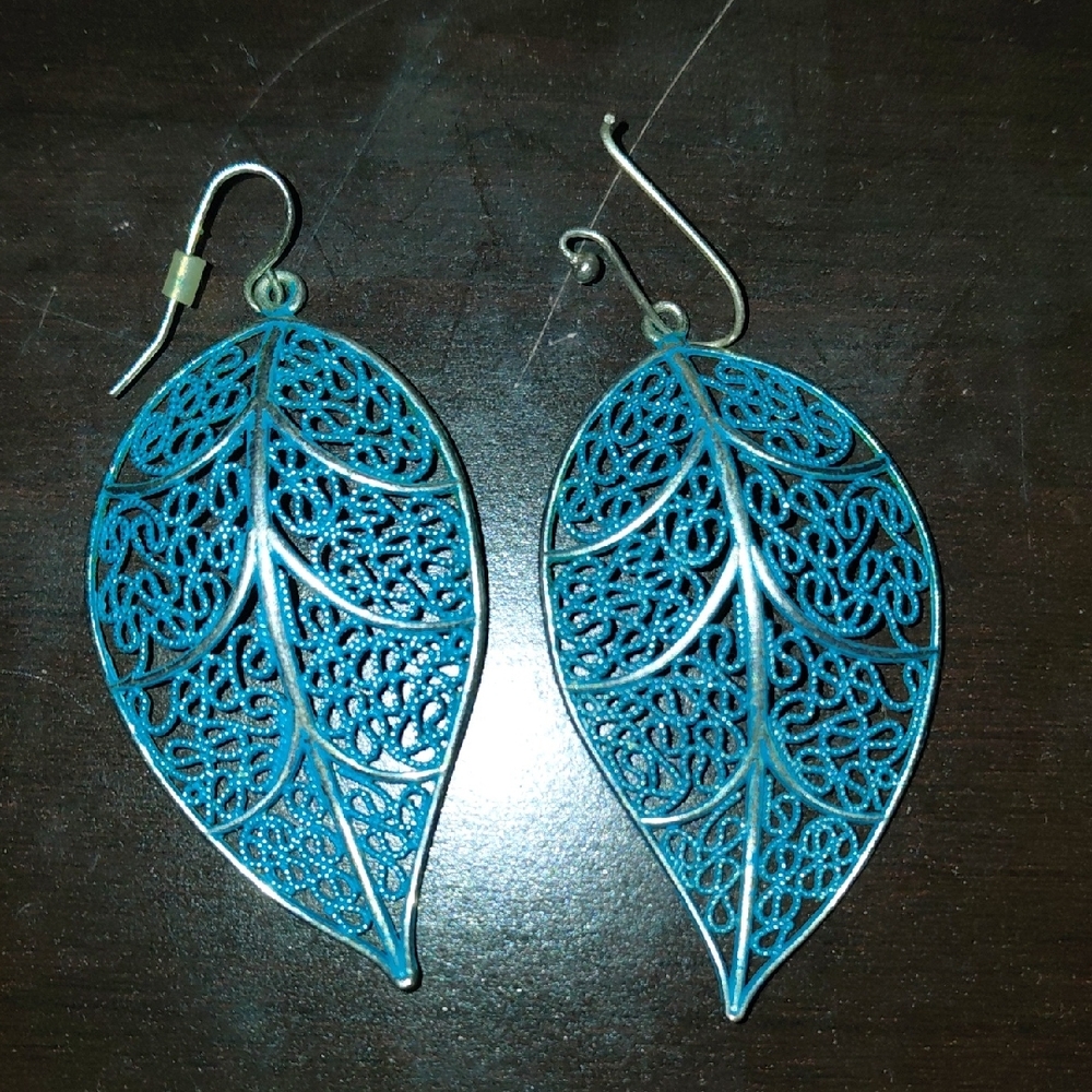 Elegant Blue Leaf Earrings